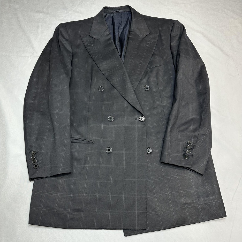 Luciano Barbera Suit Jacket Mens 50 Fits 40 Wool Check Double Breasted Italy